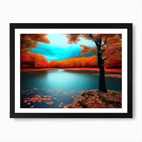 Autumn Leaves By The Lake Art Print