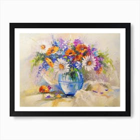 A bouquet of summer flowers in a vase Art Print