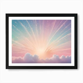 Abstract Image Of A Colorful, Radiant Sunrise With Golden Sparkles Emerging From The Clouds Art Print