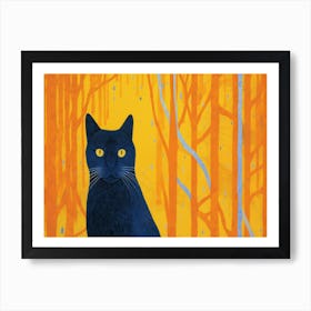 Black Cat In The Woods Art Print