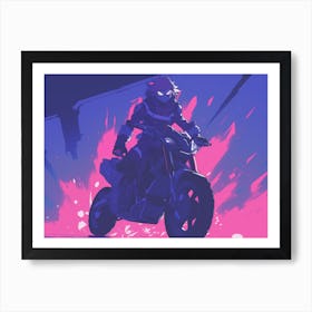 Cyberpunk Biker Girl | Neon Glitch Art Art Print