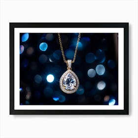 Close Up Of A Shimmering Diamond Pendant Catching Reflections Of A Galaxy Themed Party With Soft Bl (7) Art Print