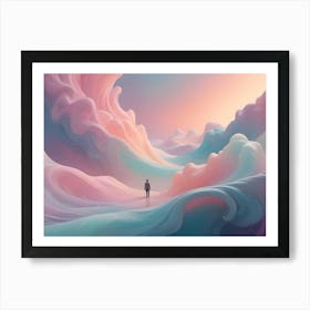 Abstract Image Of A Person Standing In A Landscape Of Flowing, Colorful Clouds Art Print