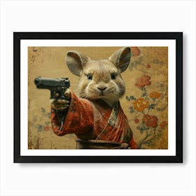 Absurd Bestiary: From Minimalism to Political Satire.Rabbit With Gun 2 Art Print