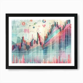 Stock Market Candlestick Chart In Watercolor 1 Art Print