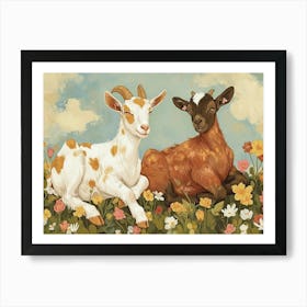 Floral Animal Illustration Goat 4 Art Print