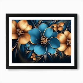 Blue And Gold Flowers Art Print