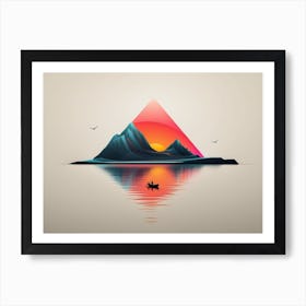 Sunset In The Mountains minimalist vector art logo illustration of a dark inugami Art Print