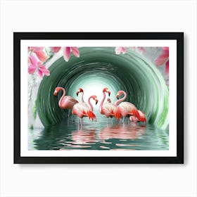 Pink Flamingos In A Tunnel Painting Art Print