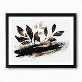 Black And Gold Leaves 2 Art Print