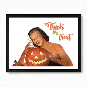 Pin Up Smoking Hot Girl With A Pumpkin Art Print