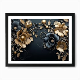 Gold And Black Flowers 6 Art Print