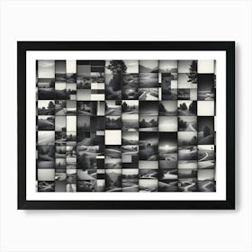 Abstract Image Of A Black And White Collage Of Various Landscapes, Showcasing Nature S Beauty And Diversity Art Print