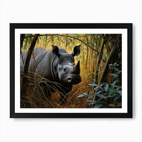 Black Rhinoceros Dense Vegetation Realism 3 Art Print