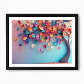 Tree With Leaves On Hanging Branches Illustration Art Print