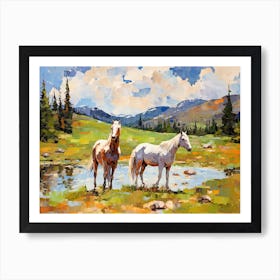 Horses Painting In Rocky Mountains Colorado, Usa, Landscape 3 Art Print