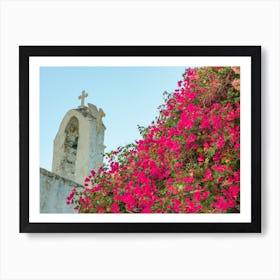 Greek Church And Pink Bougainvillea Flowers Art Print