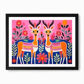 Gazelle 3 Folk Style Animal Illustration Art Print