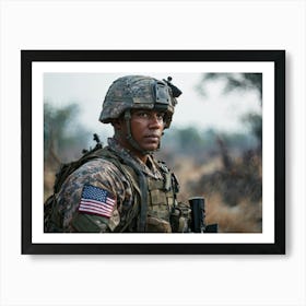 A Soldier Adorned In Patriotic Uniform Hued In His Nations Distinctive Colors Punctuated By A Med (3) Art Print