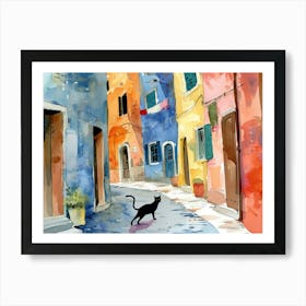 Black Cat In Vicenza, Italy, Street Art Watercolour Painting 4 Art Print