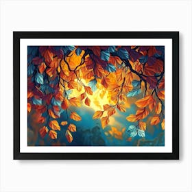 Vibrant 3d Tree Abstraction Colorful Leaves On Hanging Branches 1 Art Print