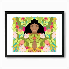 Mindful Woman In Flowers Art Print