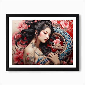 Asian Girl With Dragon Art Print