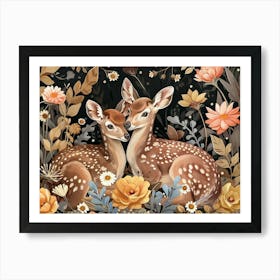 Floral Animal Illustration Deer 8 Art Print