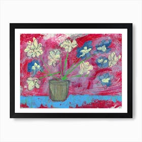 Flowers On Red hand painted artwork painting floral living room kitchen brushstrokes Art Print