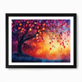 Elegant Colorful Tree with Vibrant Leaves Hanging Branches 8 Art Print