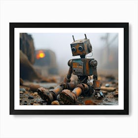 Abandoned Toy Robot Small Heavily Rusted Covered In Dust Cracked And Faded Paint Surface Lying Art Print