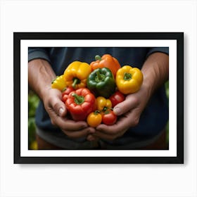 Close Up Of Colorful Bell Peppers Held In Hands With A Blurred Background 2 Art Print