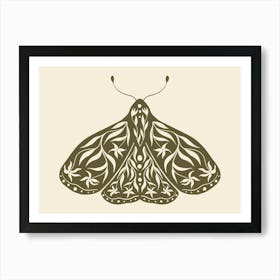 Folk Art Moth 01 - Woodland Green Art Print