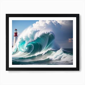 Ocean Wave With Lighthouse Art Print