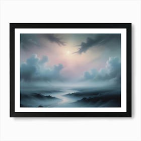 A Dreamy And Ethereal Image Of A Misty Landscape With A River And A Distant Sun, Creating A Sense Of Peace And Tranquility Art Print