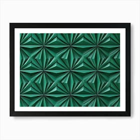 Seamless Relief Sculpture Retro Pattern Elegant Green Geometry Polygon Star Cross Triangle Art Print