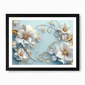 Floral Leaves Blue Art Print