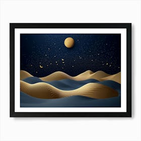 Desert Landscape With Moon And Stars Art Print