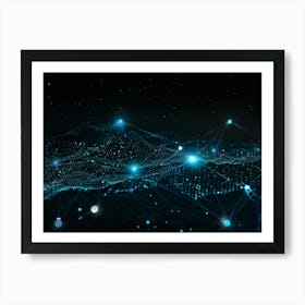 Abstract Digital Painting Portraying A Geometric Pattern Of Glowing Net Like Waves Traversing A Dot (1) 2 Art Print