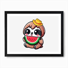Kawaii Sloth With Watermelon Art Print