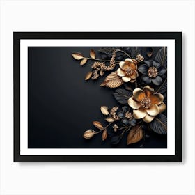 3d Golden Jewelry Style Flowers Art Print