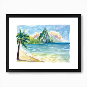 Pitons In Saint Lucia With Incredible Bay View Sunset Art Print