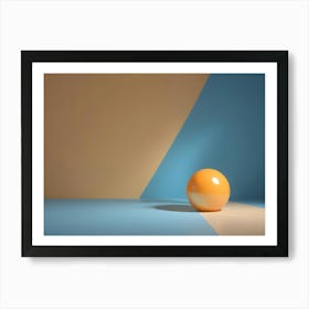 3d Illustration Of An Orange Sphere On A Blue And Yellow Surface Art Print