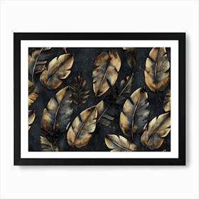 Grunge Bronze Banana Leaves Palm Tropical Exotic Seamless Pattern Hand Drawn Dark Vintage Art Print