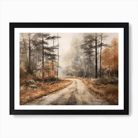 A Painting Of Country Road Through Woods In Autumn 36 Art Print