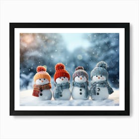 Snowman in Christmas snowfall  Art Print