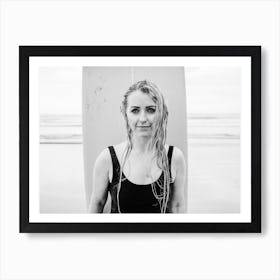 Portrait Of A Woman With A Surfboard Art Print