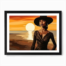 Illustration of an African American woman at the beach 53 Art Print