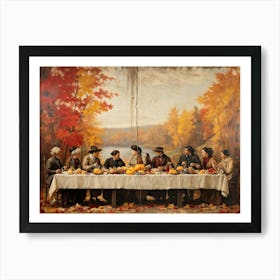 A Vintage Painting Esque Thanksgiving Celebration Enfolding Within An Intimate Group Nestled Amid R (3) 1 Art Print