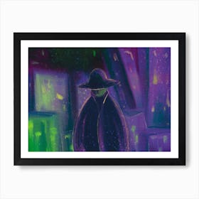 Man In Hat At Night. Neo Noir. Cyberpunk Art Print